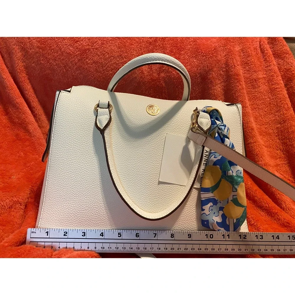 Anne Klein Satchel Purse‎ White Faux Leather Double Handle Crossbody Bag New!